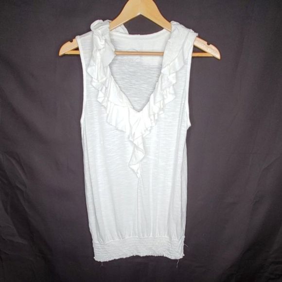 INC International Concepts Tops - INC Ruffle V-Neck Tank White M